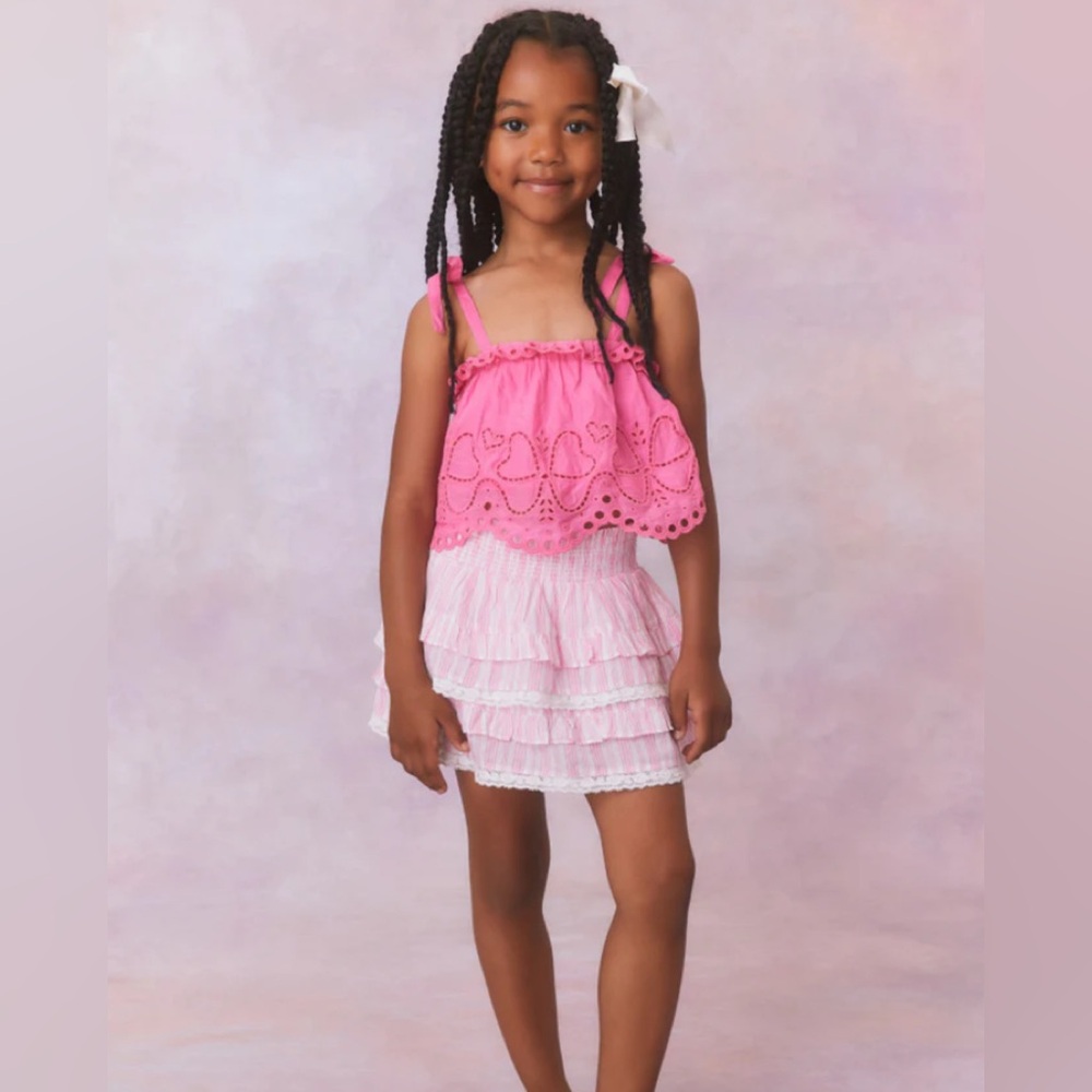 LoveShackFancy Girls Billie Cotton Stripe Skirt